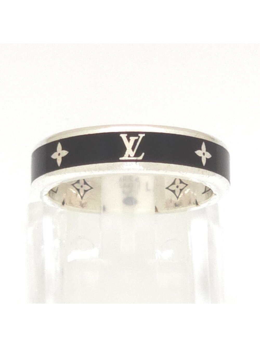 Louis Vuitton Ring LV Spike L No Sterling Silver Black Enamel Monogram Signature